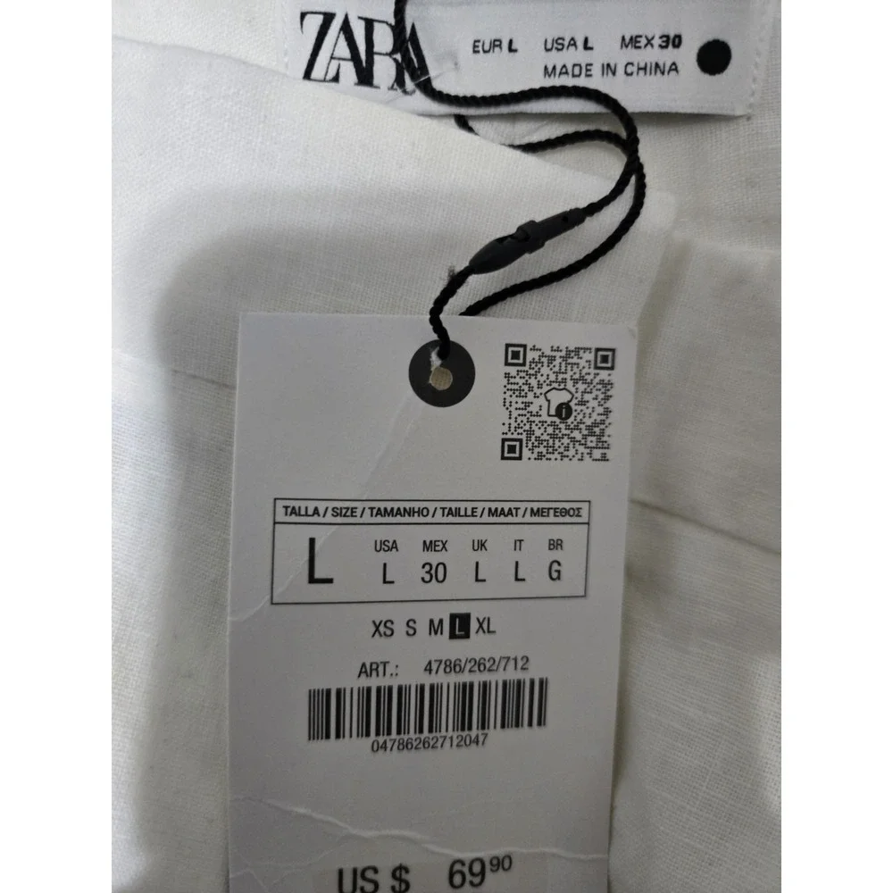 Zara Linen Blend Crochet Trousers Ecru Size L NWT